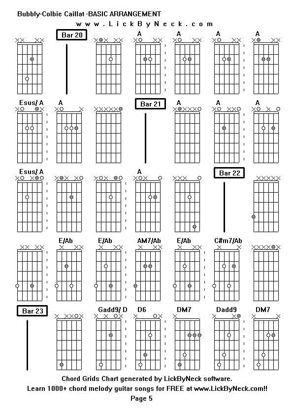 Chord Grids Chart of chord melody fingerstyle guitar song-Bubbly-Colbie Caillat -BASIC ARRANGEMENT,generated by LickByNeck software.